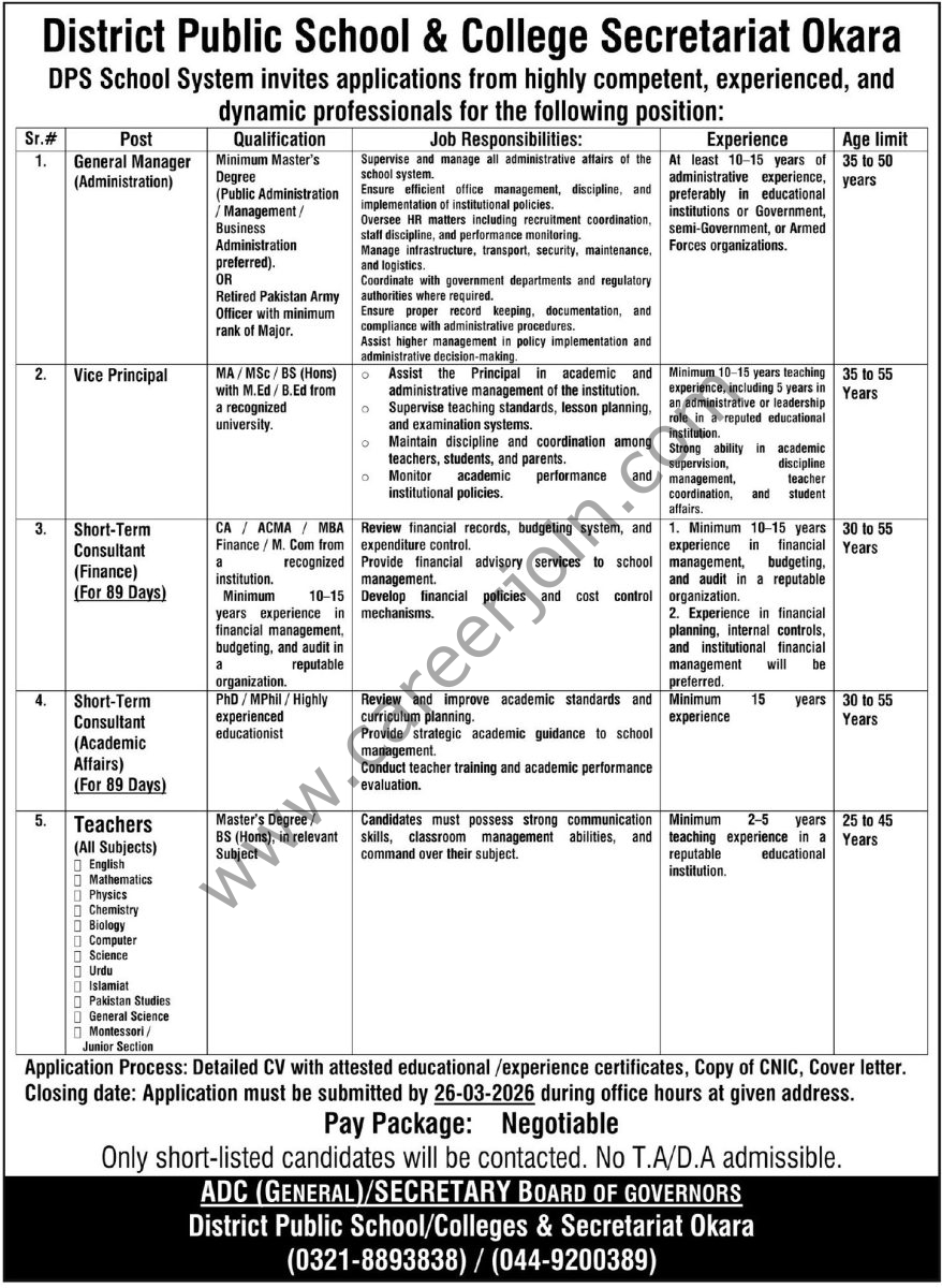 District Public School College Okara Jobs 08 March 2026 Express Tribune 878x1200 1