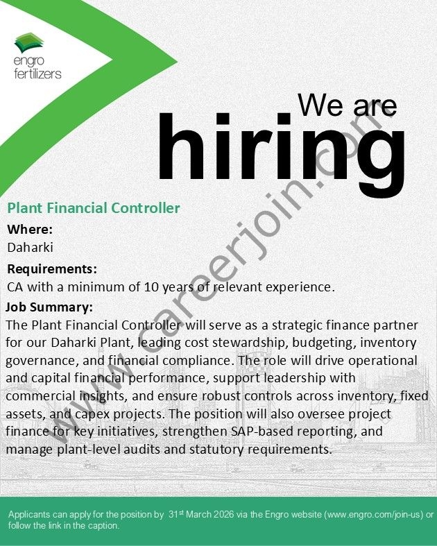 Engro Fertilizers Jobs Plant Financial Controller 4 ENgro 4