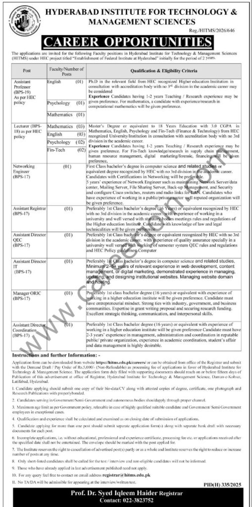 Hyderabad Institute for Technology Management Sciences HITMS Jobs 08 March 2026 Express Tribune 597x1200 1