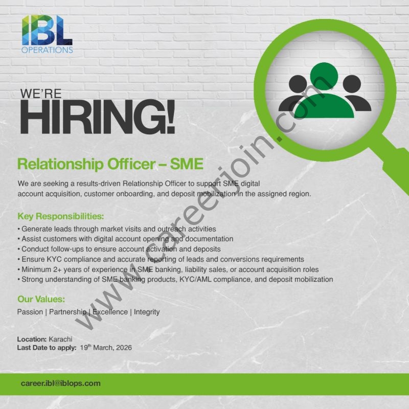 IBL Operations Jobs Relationship Officer SME 4 IBL Operations