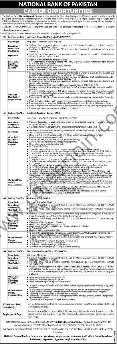 National Bank of Pakistan NBP Jobs 15 March 2026 Express 409x1200 1