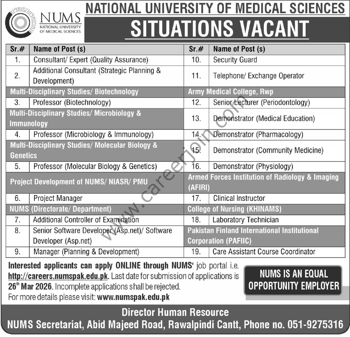 National University of Medical Sciences NUMS Jobs 08 March 2026 Express Tribune 1200x1153 1