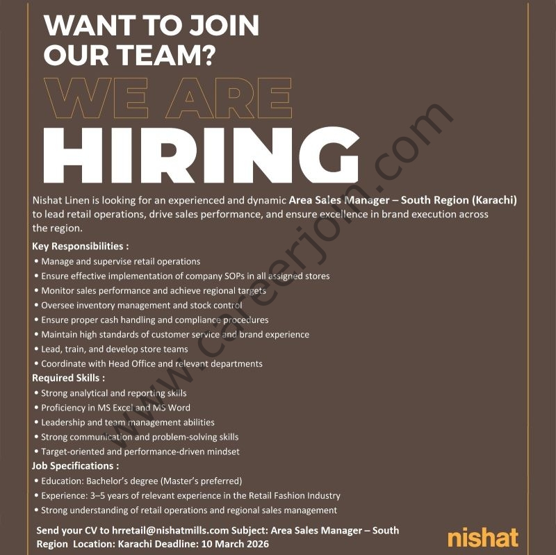 Nishat Linen NL Jobs Area Sales Manager 4 Nishat Linen NL 1