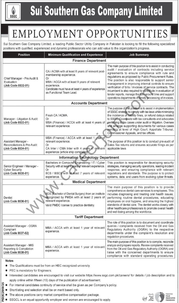 SSGC Sui Southern Gas Co Ltd Jobs 08 March 2026 Express Tribune 711x1200 1