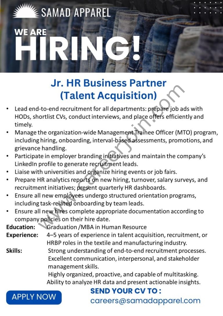 Samad Apparel Pvt Ltd Jobs Jr HR Business Partner Talent Acquisition 4 Samad Apparel 1 768x1086 1