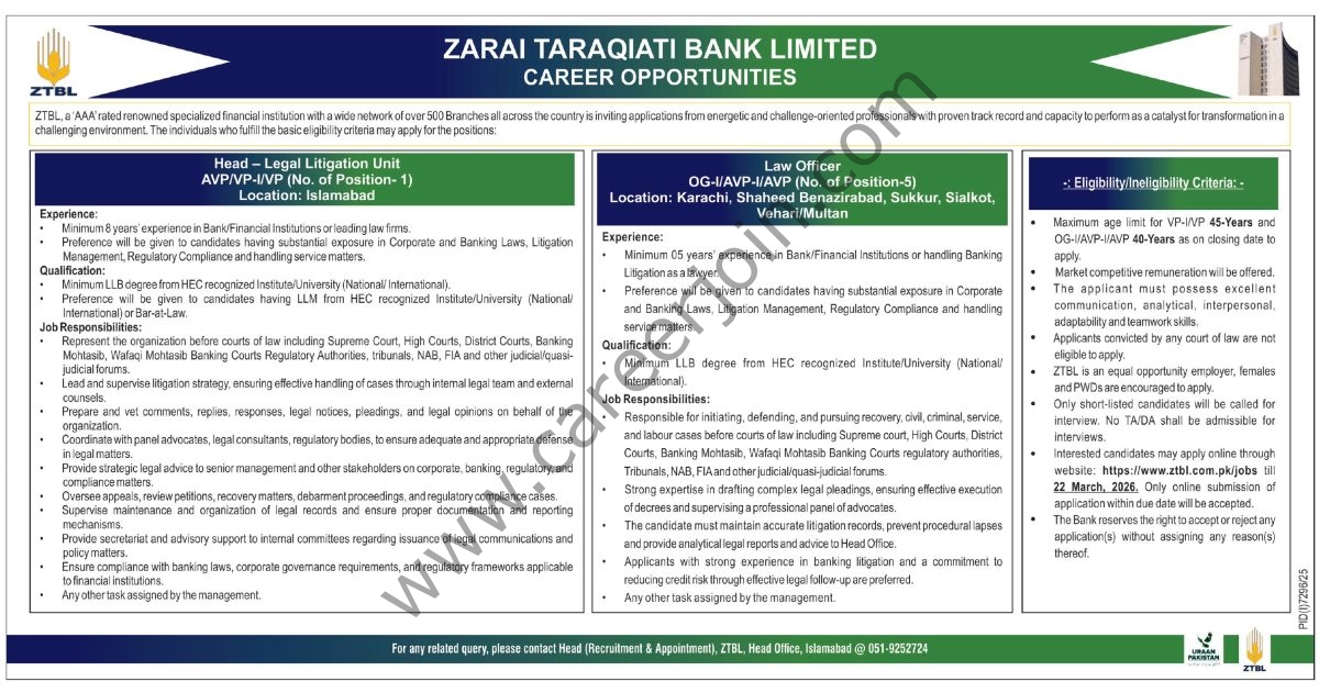 Zarai Taraqiati Bank Ltd ZTBL Jobs 08 March 2026 Express Tribune 1200x631 1 1