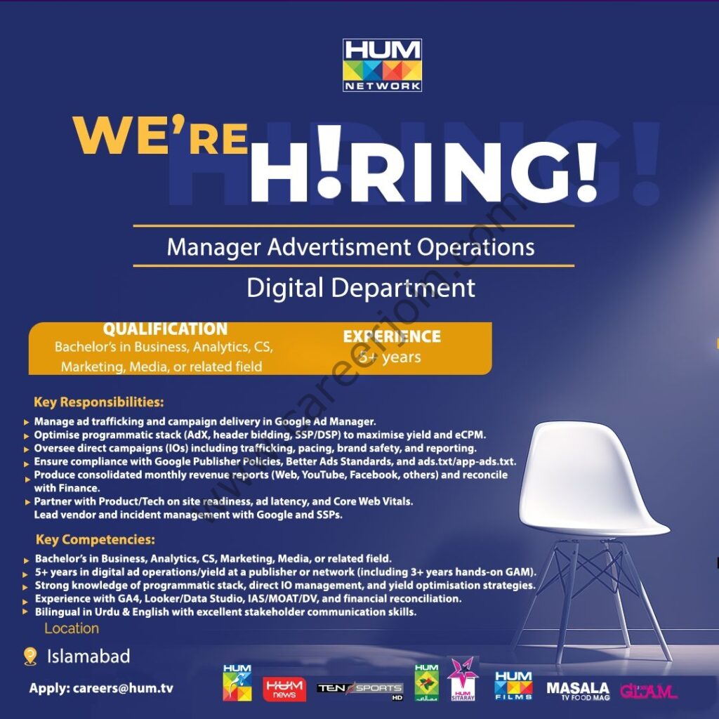 HUM Network Limited Jobs Manager Advertisment Operations 4 HUM Network Ltd