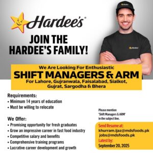 Hardees Pakistan Jobs 4 Hardees