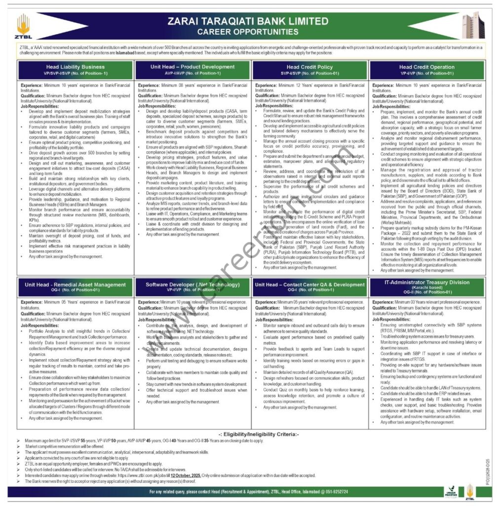 Zarai Taraqiati Bank Ltd ZTBL Jobs 28 September 2025 Express Tribune 1180x1200 1
