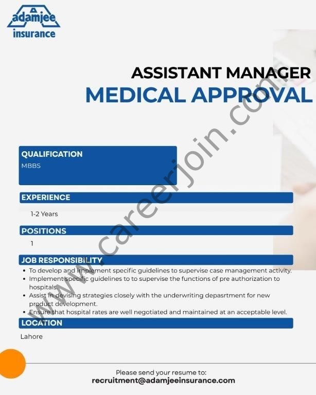 Adamjee Insurance Company Jobs Assistant Manager Medical Approval 4 Adamjee Insurance