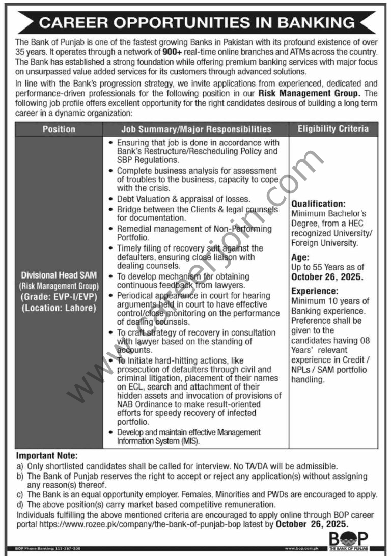 Bank of Punjab BOP Jobs 12 October 2025 Dawn 768x1092 1