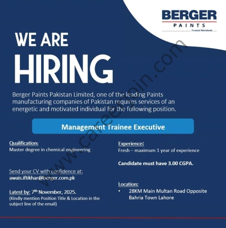 Berger Paints Pakistan Management Trainee Program 2025 4 Berger PAints 768x772 1