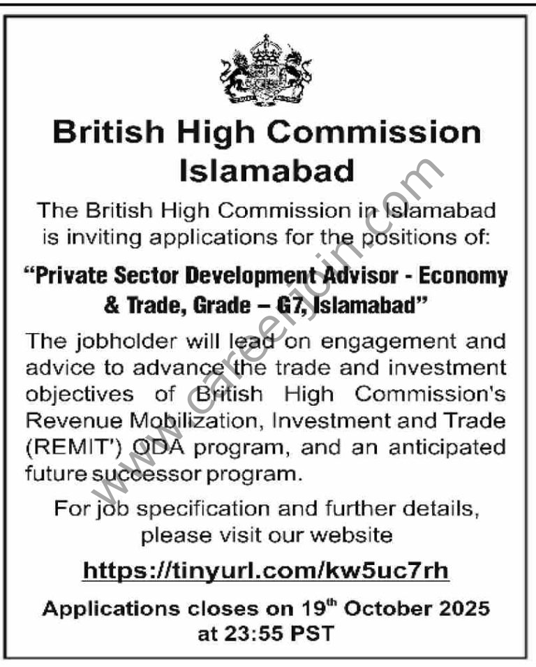 British High Commission Islamabad Jobs 12 October 2025 Dawn 768x955 1