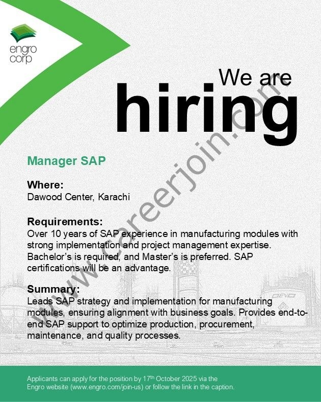 Engro Corporation Limited Jobs Manager SAP 4 Engro Corporation