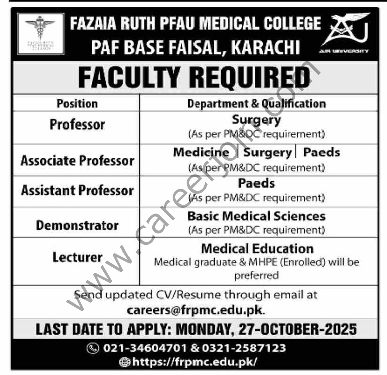 Fazaia Ruth PFAU Medical College Jobs 12 October 2025 Dawn 768x744 1