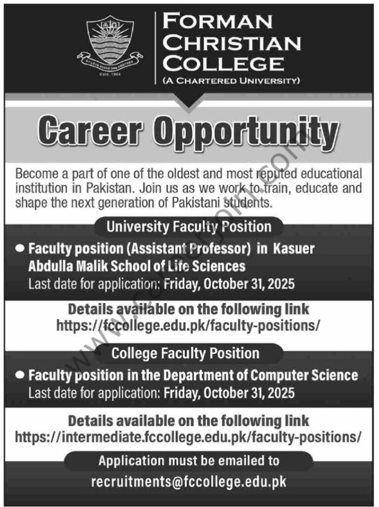 Forman Christian College Jobs 19 October 2025 Dawn 768x1027 1