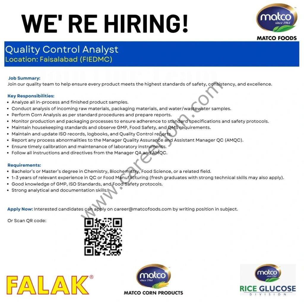 Matco Foods Limited Jobs Quality Control Analyst 4 Matco Foods