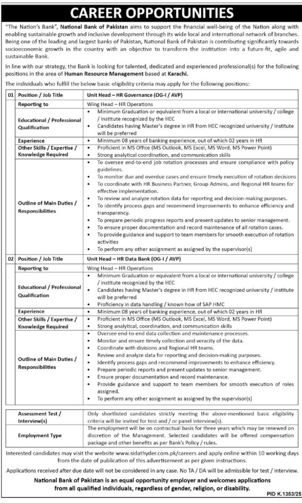 NBP National Bank of Pakistan Jobs October 2025 4 National Bank of Pakistan NBP Jobs 19 October 2025 Express Tribune 02 719x1200 1