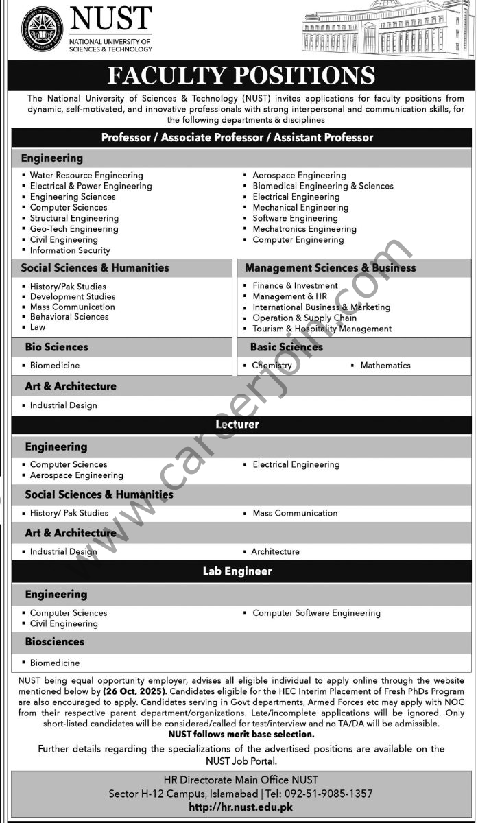 National University of Sciences Technology NUST Jobs 19 October 2025 Express Tribune 697x1200 1