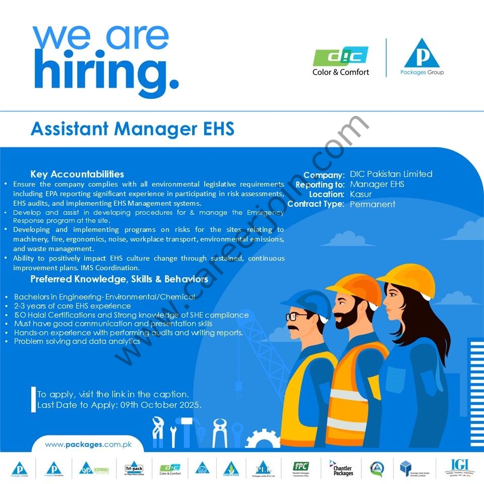 DIC Pakistan Limited Jobs Assistant Manager EHS 4 PAckages Group
