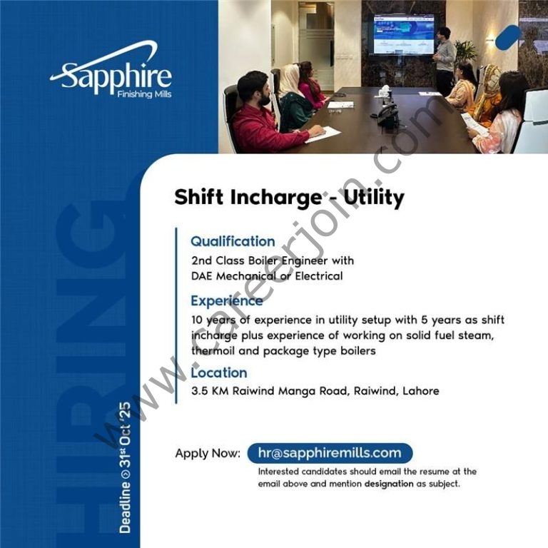 Sapphire Finishing Mills Jobs Shift Incharge Utility 4 Sapphire Mills 768x768 1