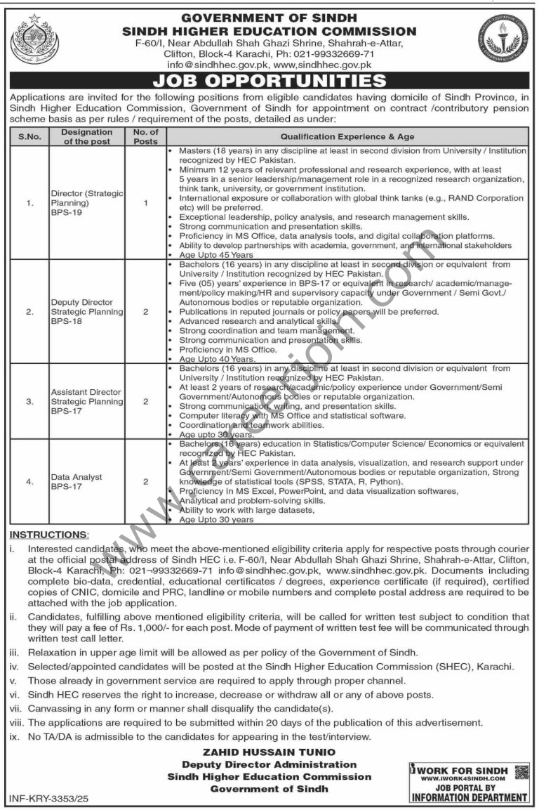 Sindh Higher Education Commission Jobs 19 October 2025 Dawn 768x1153 1