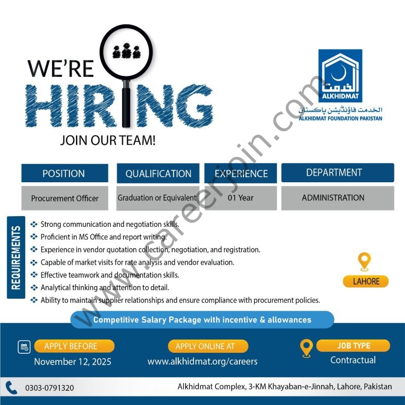 Alkhidmat Foundation Pakistan Jobs Procurement Officer 4 Alkhidmat Foundation