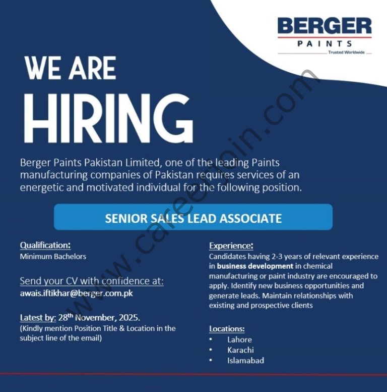 Berger Paints Pakistan Jobs Senior Sales Lead Associate 4 Berger Paints 2 768x776 1