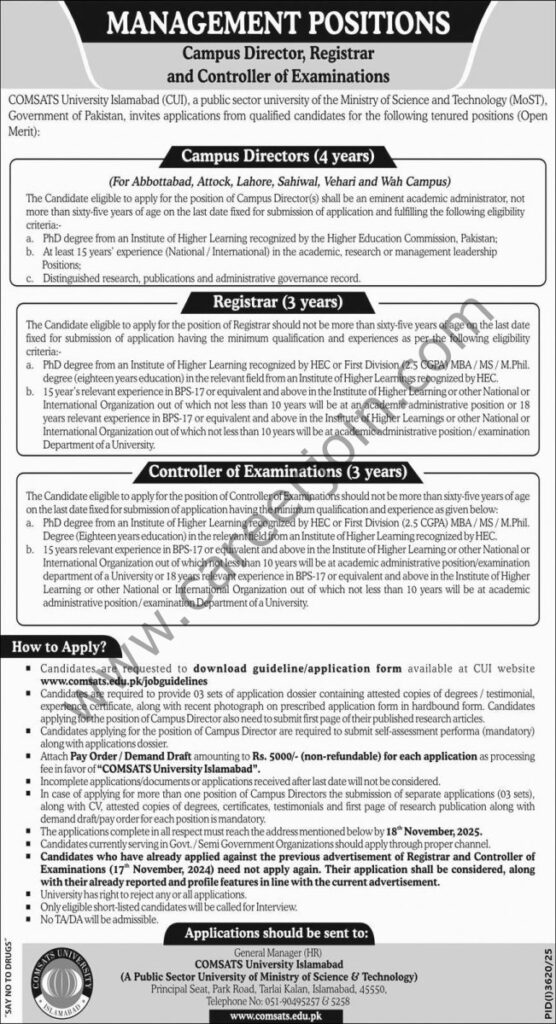 COMSATS University Islamabad CUI Jobs 02 November 2025 Express 651x1200 1