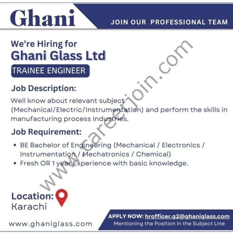 Ghani Glass Limited Jobs Trainee Engineer 4 GHnai 768x768 1