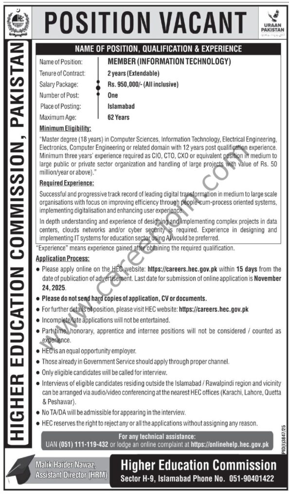 Higher Education Commission HEC Jobs 09 November 2025 Express Tribune 696x1200 1