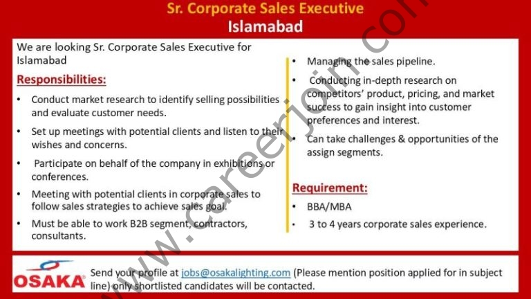 Osaka Lighting Jobs Sr Corporate Sales Executive 4 Osaka Ligthing 768x432 1