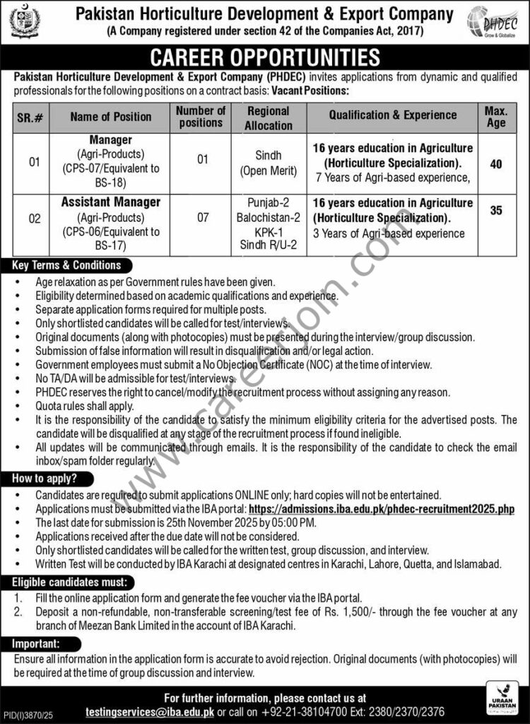 Pakistan Horticulture Development Export Co Jobs 09 November 2025 Express