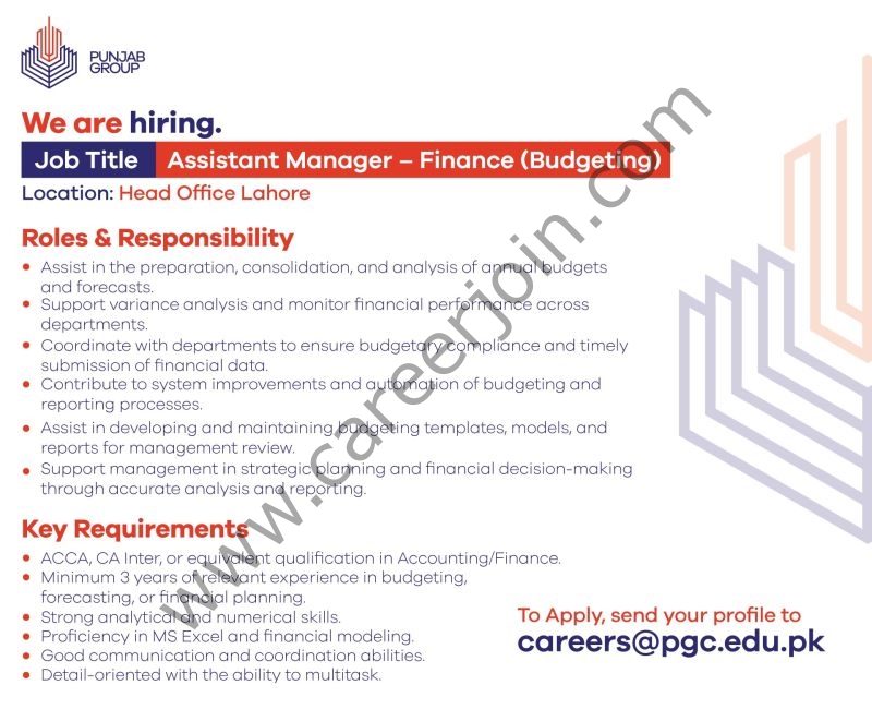 Punjab Group Of Colleges Jobs Assistant Manager Finance(Budgeting) 4 Punjab Colleges