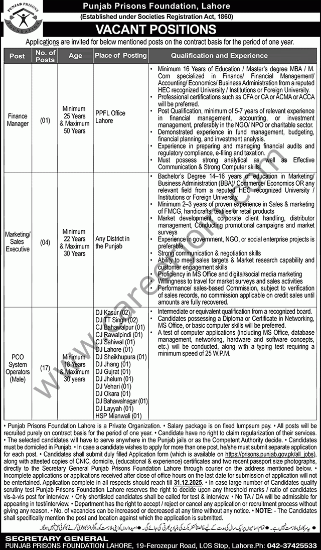 Punjab Prisons Foundation Jobs November 2025 4 Punjab Prisons Foundation Lahore Jobs 27 November 2025 Nawaiwaqt