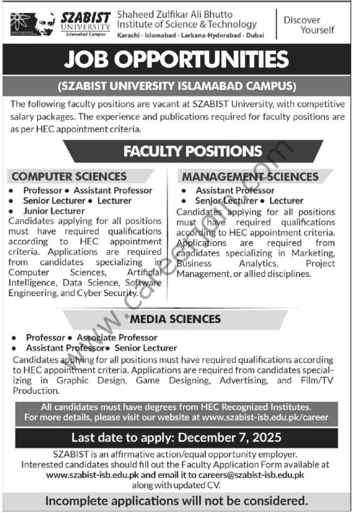 SZABIST University Jobs November 2025 4 SZABIST University Jobs 23 November 2025 Express Tribune 768x1107 1