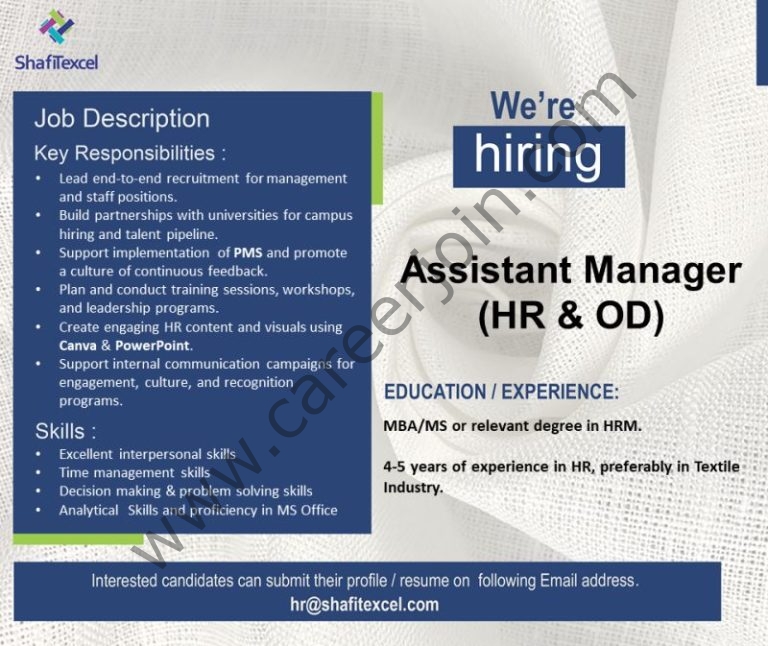 Shafi Texcel Pvt Ltd Jobs Assistant Manager (HR & OD) 4 Shafi Texcel 768x646 1