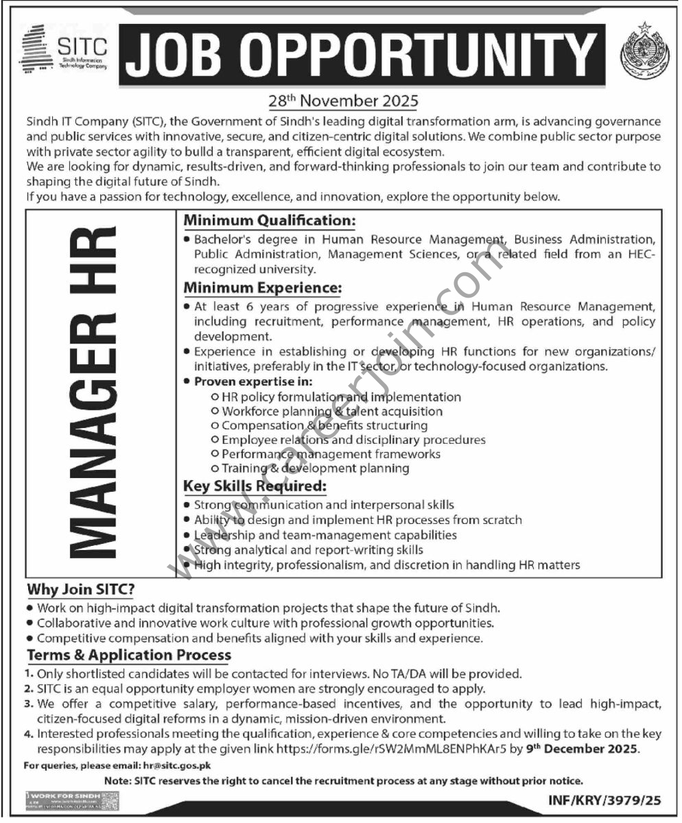 Sindh IT Company SITC Jobs 28 November 2025 Dawn 994x1200 1