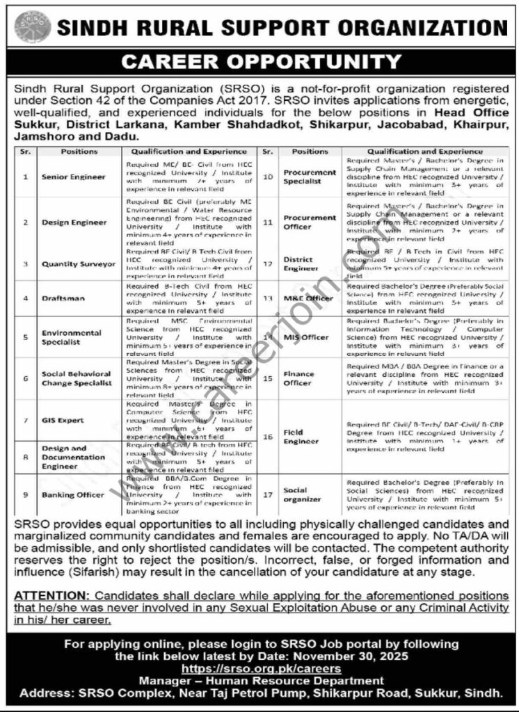 Sindh Rual Support Organization SRSO Jobs 23 November 2025 Dawn 874x1200 1