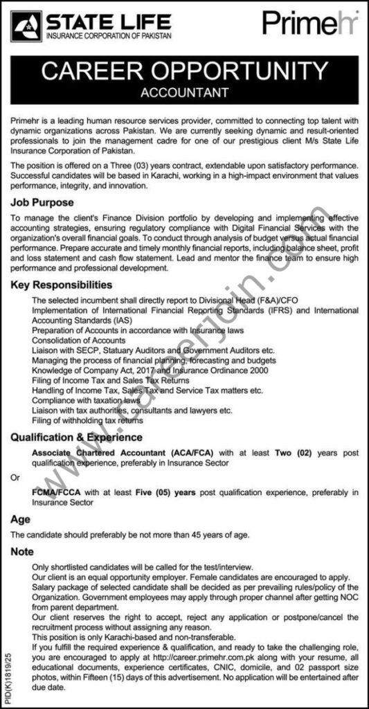 State Life Insurance Corp Jobs 23 November 2025 Express 625x1200 1