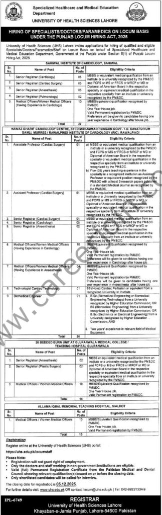 University of Health Sciences Lahore UHS Jobs 28 November 2025 Express Tribune 379x1200 1