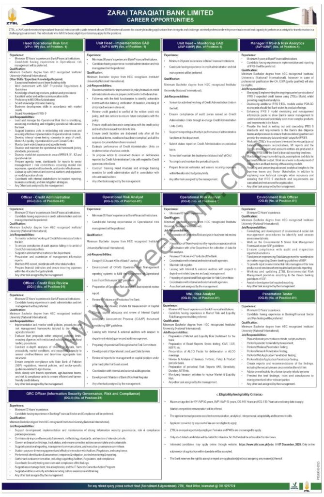Zarai Taraqiati Bank Ltd ZTBL Jobs 23 November 2025 Express Tribune 768x1175 1