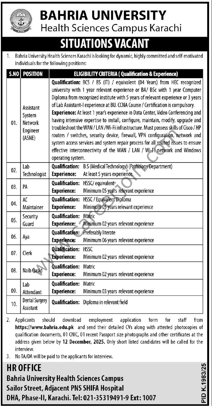 Bahria University Jobs December 2025 4 Bahria University Jobs 07 December 2025 Express Tribune