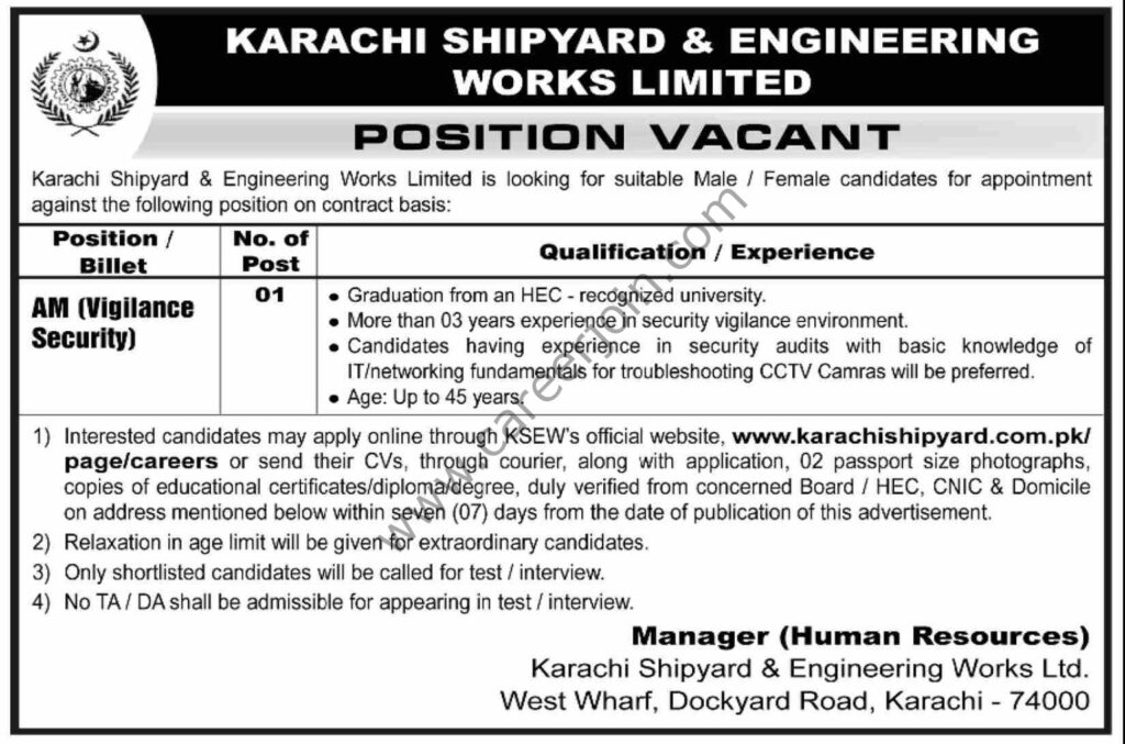 Karachi Shipyard & Engineering Works Ltd KSEWL Jobs AM (Vigilance Security) 4 Karachi Shipyard Engineering Works Ltd KSEWL Jobs 28 December 2025 Dawn 1536x1016 1