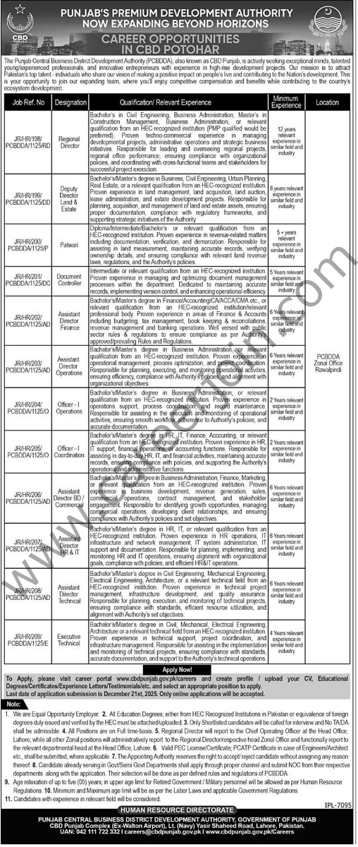 Punjab Central Business District Development Authority PCBDDA Jobs 07 December 2025 Express Tribune 508x1200 1