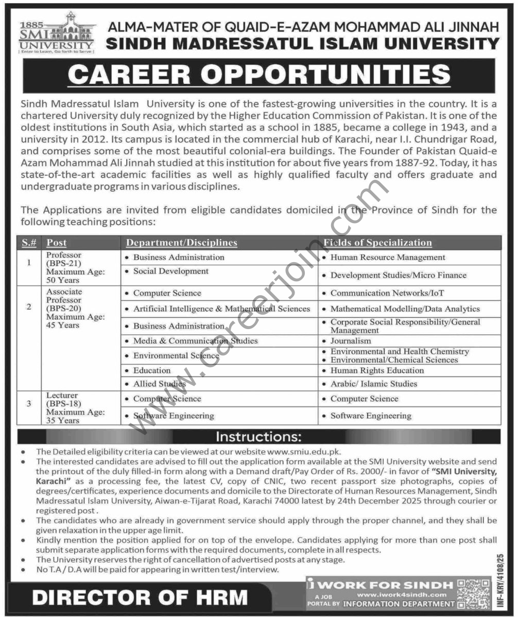 Sindh Madressatul Islam University Jobs 07 December 2025 Dawn 1006x1200 1