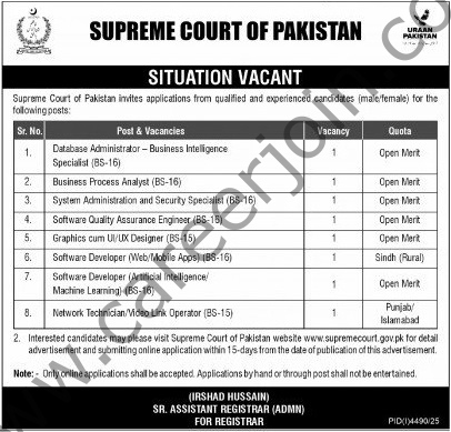 Supreme Court of Pakistan Jobs 30 November 2025 Express Tribune