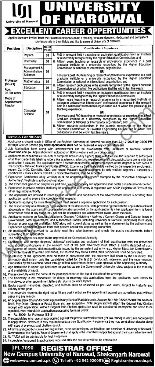 University of Narowal Jobs 07 December 2025 Express Tribune 508x1200 1