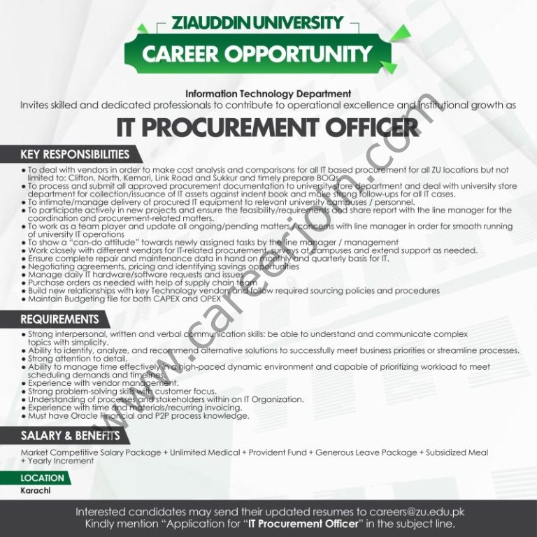 Ziauddin University Jobs IT Procurement Officer 4 Ziauddin University 768x768 1