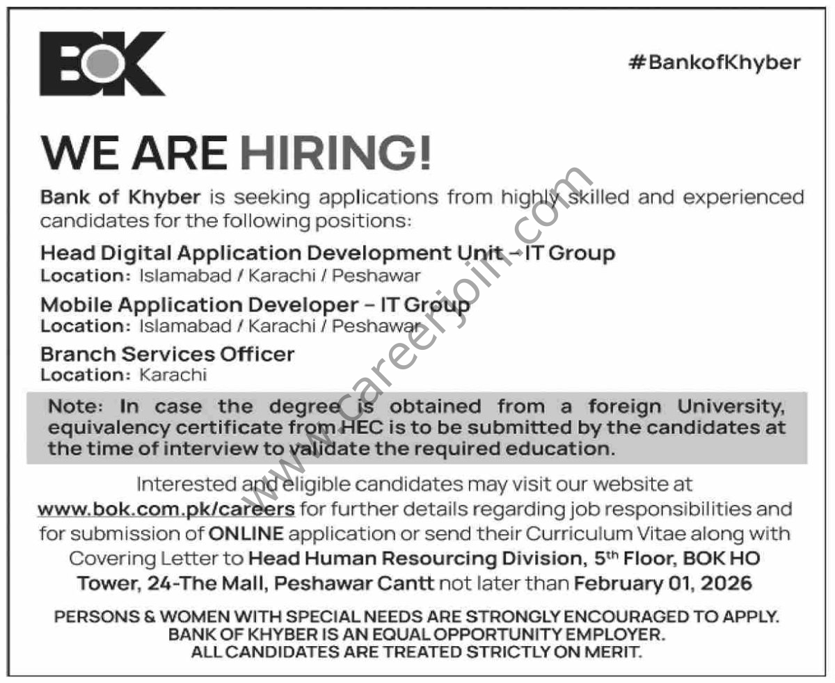 BOK Bank of Khyber Jobs 18 January 2026 Dawn 1200x982 1
